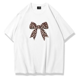 Kadın Leopar Kurdele Tshirt Beyaz