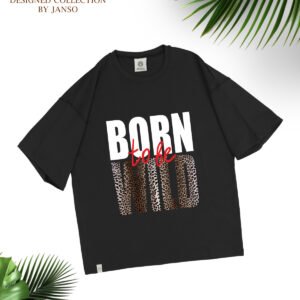 -KADIN BORN IN THE WILD BASKILI KISA KOLLU TSHIRT BÜYÜK BEDEN OVERSIZE PAMUKLU