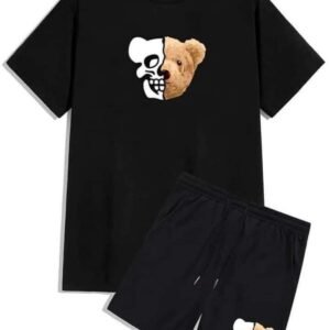 -ERKEK BASKILI Boys Bear KISA KOLLU TSHIRT-ŞORT TAKIMI 2 Lİ BÜYÜK BEDEN OVERSİZE