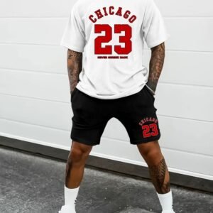 -KADIN BASKILI CHICAGO 23 KISA KOLLU TSHIRT-ŞORT TAKIMI 2 Lİ BÜYÜK BEDEN OVERSİZE