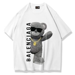 - KADIN KISA KOLLU TSHIRT AYICIK BASKILI PAMUKLU OVERSİZE
