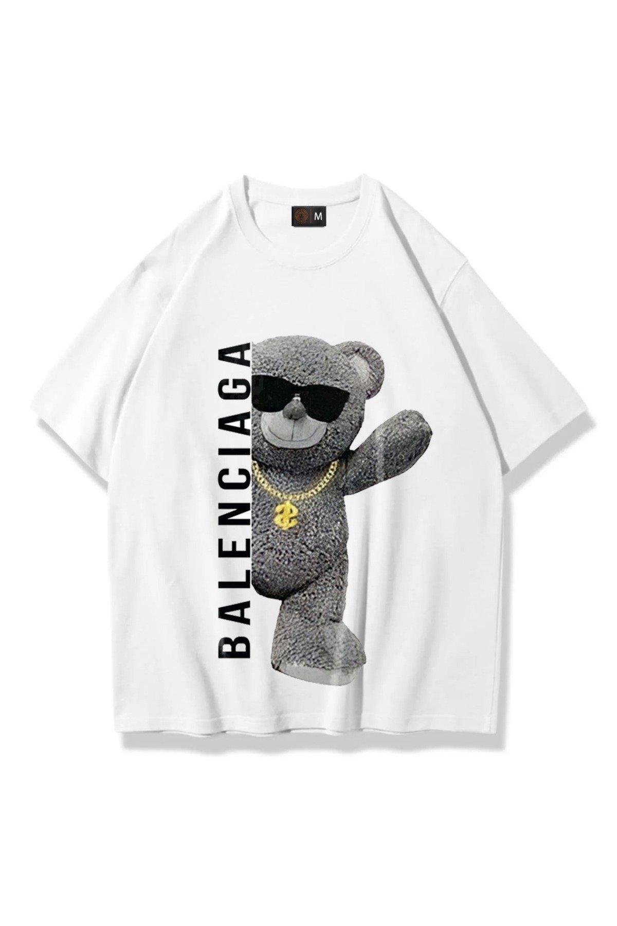 KADIN KISA KOLLU TSHIRT BALENCİAGA BASKILI PAMUKLU OVERSİZE