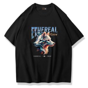 - KADIN KISA KOLLU TSHIRT ETHEREAL BASKILI PAMUKLU OVERSİZE