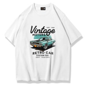 - KADIN KISA KOLLU TSHIRT VİNTAGE BASKILI PAMUKLU OVERSİZE