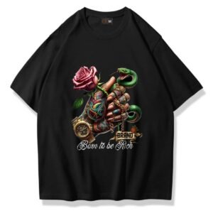 - KADIN KISA KOLLU TSHIRT RİCH BASKILI PAMUKLU OVERSİZE
