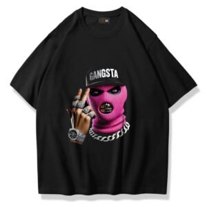 - KADIN KISA KOLLU TSHIRT GANGSTA BASKILI PAMUKLU OVERSİZE