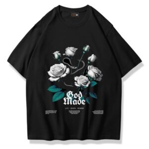 - KADIN KISA KOLLU TSHIRT BADMOD BASKILI PAMUKLU OVERSİZE