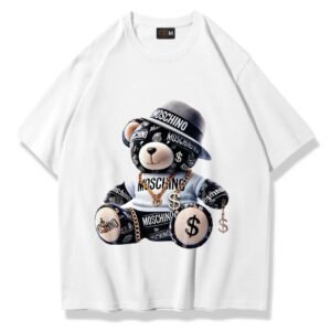 - KADIN KISA KOLLU TSHIRT AYI BASKILI PAMUKLU OVERSİZE