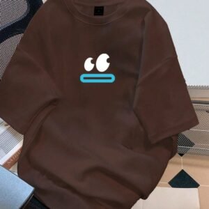 - KADIN KISA KOLLU TSHIRT ÇİFT GÖZ BASKILI PAMUKLU OVERSİZE