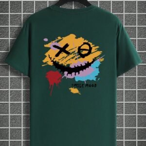 - KADIN KISA KOLLU TSHIRT SMİLE MOOD BASKILI PAMUKLU OVERSİZE