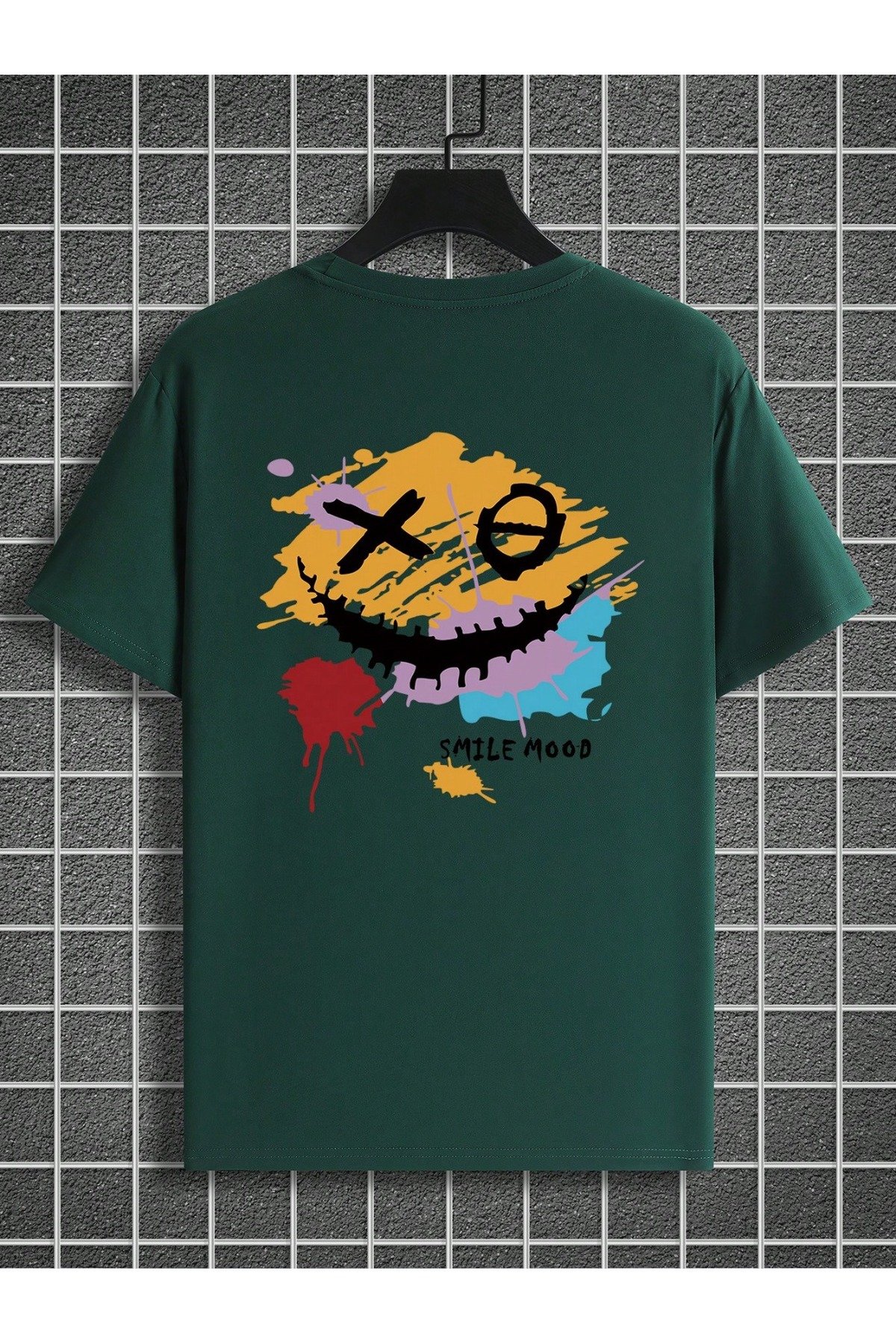 - KADIN KISA KOLLU TSHIRT SMİLE MOOD BASKILI PAMUKLU OVERSİZE