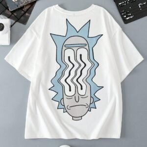 - KADIN KISA KOLLU TSHIRT MAVİ SAÇLI BASKILI PAMUKLU OVERSİZE