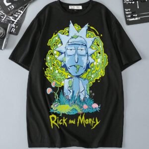 - KADIN KISA KOLLU TSHIRT RİCK BASKILI PAMUKLU OVERSİZE