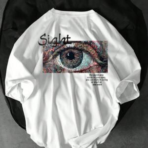 - KADIN KISA KOLLU TSHIRT SİGHT BASKILI PAMUKLU OVERSİZE