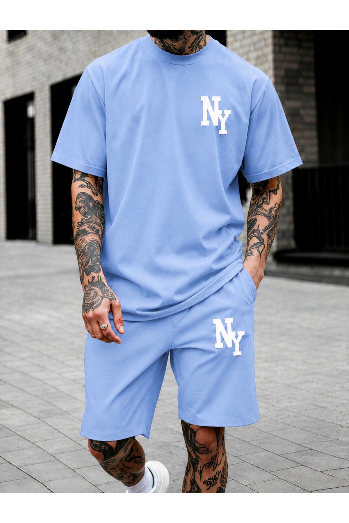Erkek Oversize Baskılı Şort Takım Günlük ve Spor Stil