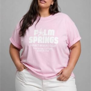 Kadın Oversize Palm Springs Baskılı Tişört 0 Pamuk Rahat Kalıp Büyük Beden Ön & Arka Baskılı Günlük Kullanım Casual Streetwear L XL 2XL 3XL 4XL 5XL 6XL 7XL 8XL 9XL