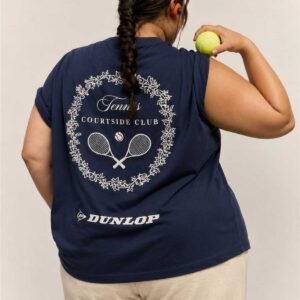 Kadın Oversize Tennis Club Baskılı Kolsuz Tişört 0 Pamuk Rahat Kalıp Büyük Beden Günlük Kullanım Casual Streetwear L XL 2XL 3XL 4XL 5XL 6XL 7XL 8XL 9XL