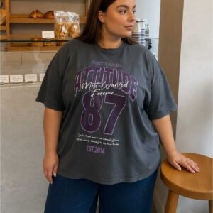 Kadın Oversize Attitude Baskılı Tişört 0 Pamuk Rahat Kalıp Büyük Beden Günlük Kullanım Casual Streetwear L XL 2XL 3XL 4XL 5XL 6XL 7XL 8XL 9XL