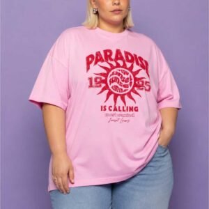 Kadın Oversize Paradise Baskılı Tişört 0 Pamuk Rahat Kalıp Büyük Beden Günlük Kullanım Casual Streetwear L XL 2XL 3XL 4XL 5XL 6XL 7XL 8XL 9XL