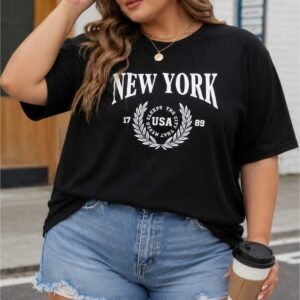 Kadın Oversize New York Baskılı Tişört 0 Pamuk Rahat Kalıp Büyük Beden Günlük Kullanım Casual Streetwear L XL 2XL 3XL 4XL 5XL 6XL 7XL 8XL 9XL