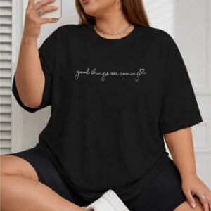 Kadın Oversize Yazı Baskılı Tişört 0 Pamuk Rahat Kalıp Minimal Tasarım Günlük Kullanım Casual Streetwear Büyük Beden L XL 2XL 3XL 4XL 5XL 6XL 7XL 8XL 9XL