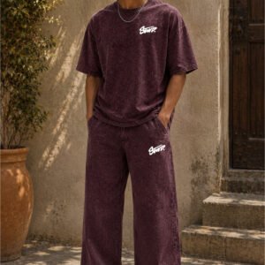Erkek Yıkamalı Oversize 2'li Takım 0 Pamuk Tişört Pantolon Takımı Rahat Kalıp Streetwear Günlük Kullanım Lacivert Siyah Bordo S M L XL 2XL 3XL 4XL 5XL 6XL 7XL 8XL 9XL