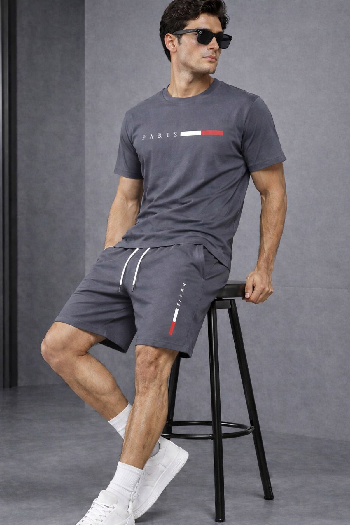 Erkek Oversize Baskılı Şort Takım 0 Pamuk Rahat Kalıp Günlük Stil