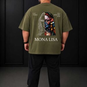 Erkek Büyük Beden Oversize Mona Lisa Baskılı Tişört 0 Pamuk Streetwear Sırt Baskılı Tişört