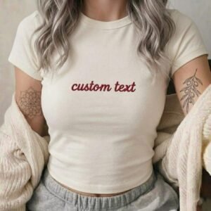 -Slim Fit Kadın Crop Tişört Baskılı Şık Günlük Yazlık