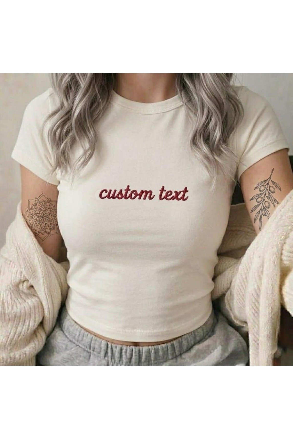 -Slim Fit Kadın Crop Tişört Baskılı Şık Günlük Yazlık