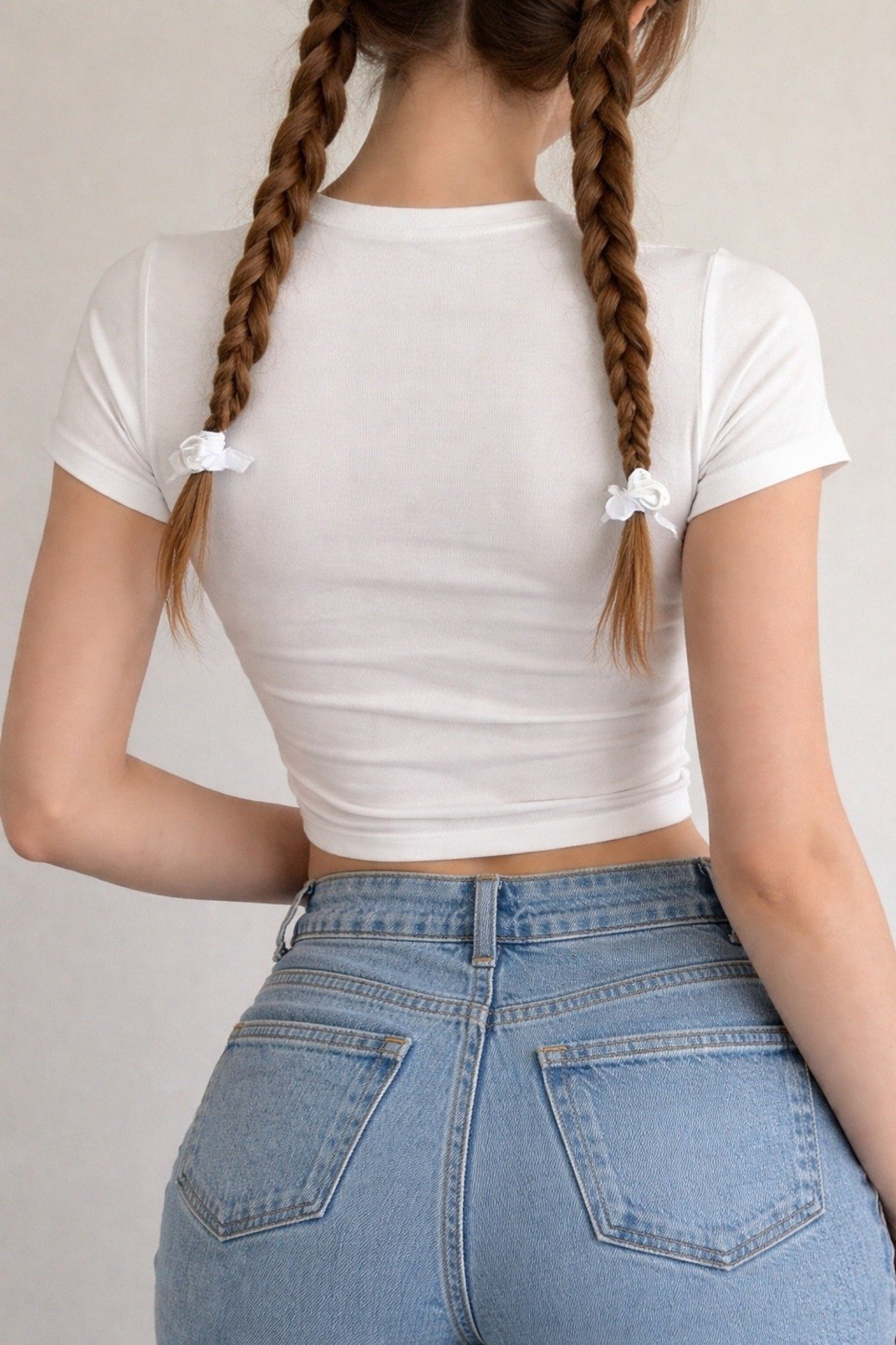 -Slim Fit Kadın Crop Tişört Baskılı Şık Günlük Yazlık - Image 2