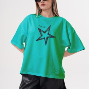 -erkek PAMUKLU BASKILI yıldız KISA KOLLU TSHIRT OVERSİZE BÜYÜK BEDEN