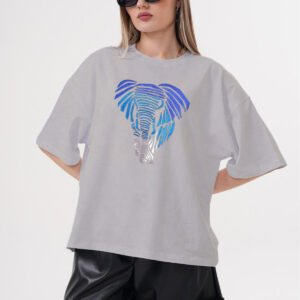 -KADIN PAMUKLU BASKILI 01027 KISA KOLLU TSHIRT OVERSİZE BÜYÜK BEDEN