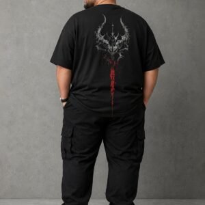 Erkek Büyük Beden Oversize Baskılı Tişört 0 Pamuk Saks Mavi Streetwear Günlük Tişört