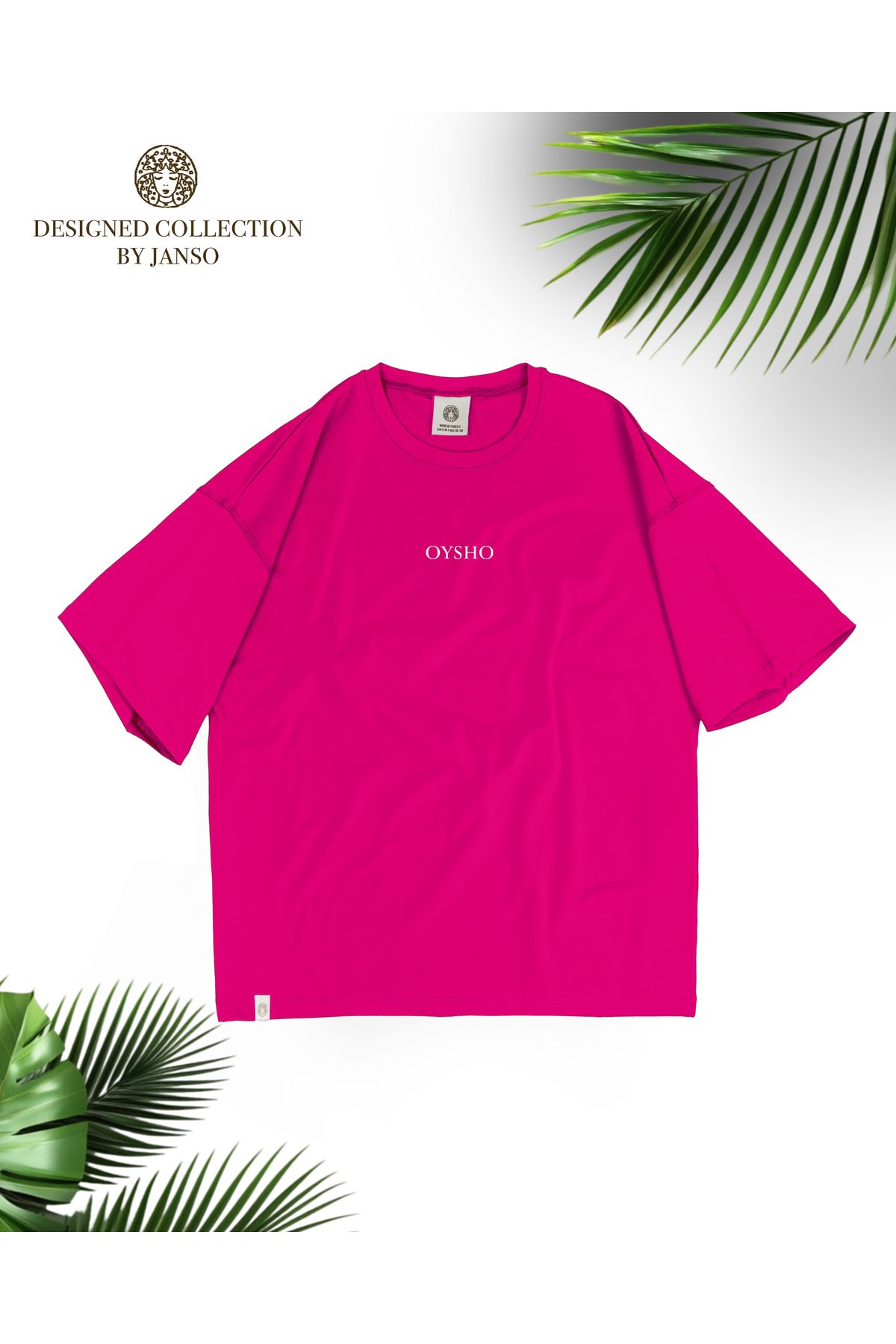 -KADIN BASKILI KISA KOLLU TSHIRT PAMUKLU OVERSİZE