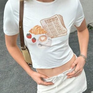 -KADIN KISA KOLLU PAMUKLU BASKILI CROP TSHIRT0022