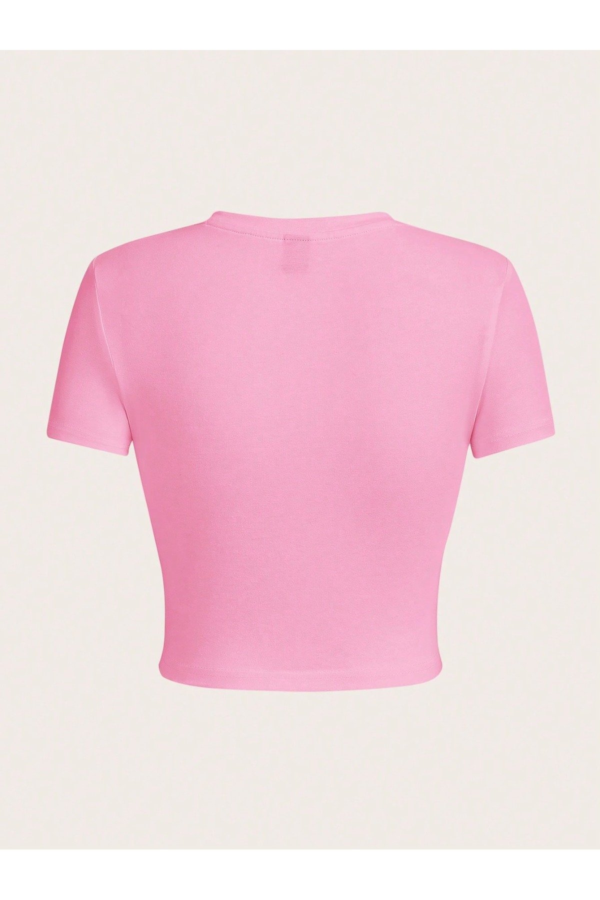 -KADIN KISA KOLLU PAMUKLU BASKILI CROP TSHIRT0011 - Image 3